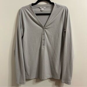 ATHLETA Women’s Uptempo Ribbed Henley Shirt Long Sleeve Thumbholes Gray Sz Large